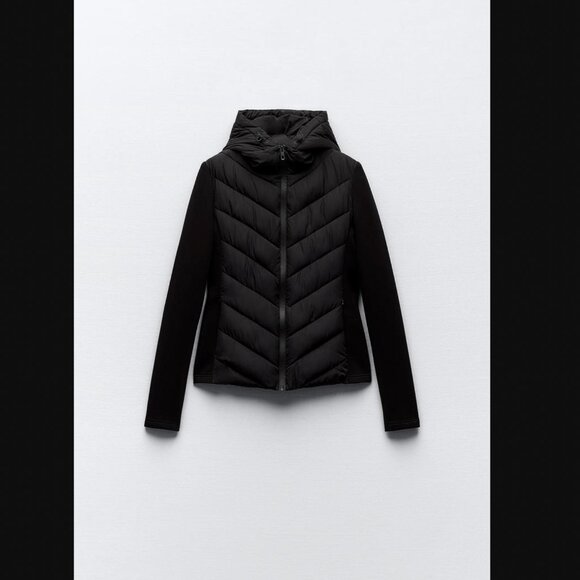 NWOT Black ZARA COMBINATION PUFFER JACKET - Picture 2 of 2